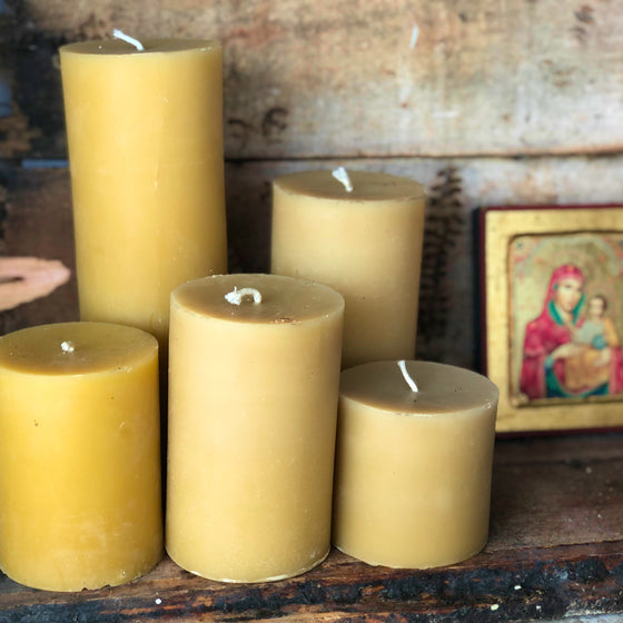 3 Inch Wide Beeswax Pillar Candles